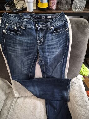 Miss Me Indigo Straight Leg Jeans with White Contrast Stitching